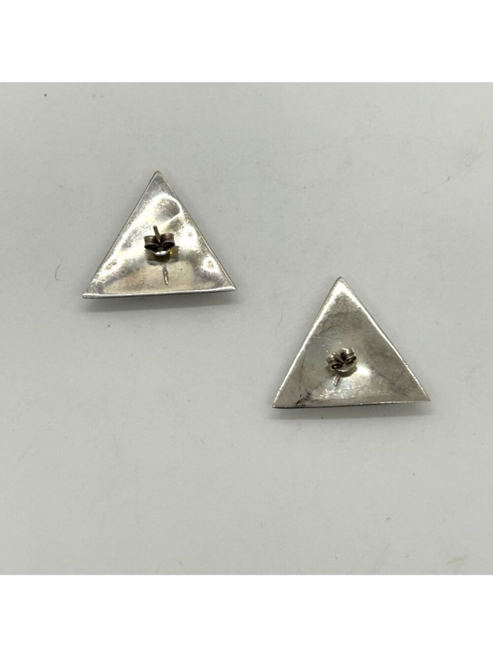 Stainless Steel Stud Earrings Abalone Triangle Geometric 1980s Irridesent - Picture 9 of 16